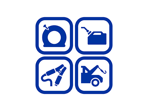 Blue icon of roadside assistance services features