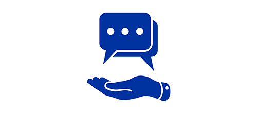 Blue icon of a handle cradling a chat box