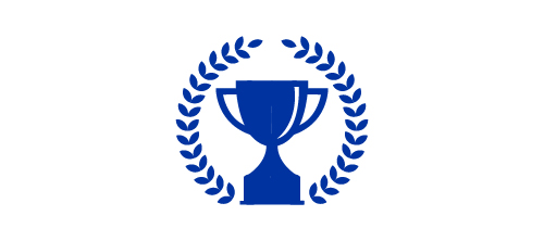 Blue icon of a laurel wreath and trophy