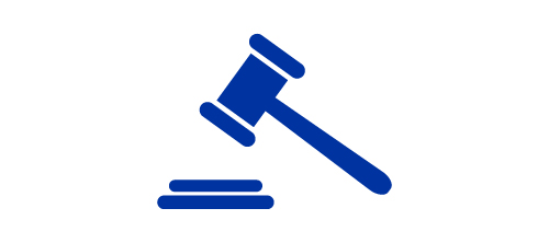 Blue icon of a gavel