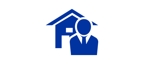 Blue icon shown a landlord in front of a house