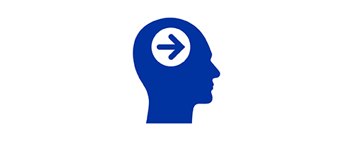 Blue icon of a bust with an arrow pointing forward