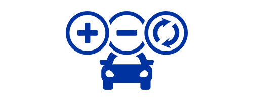 Blue icon of a vehicle with symbols