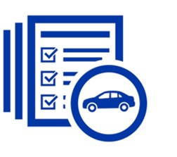 Blue icon of a vehicle buying checklist