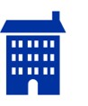 Blue icon of a condominium building
