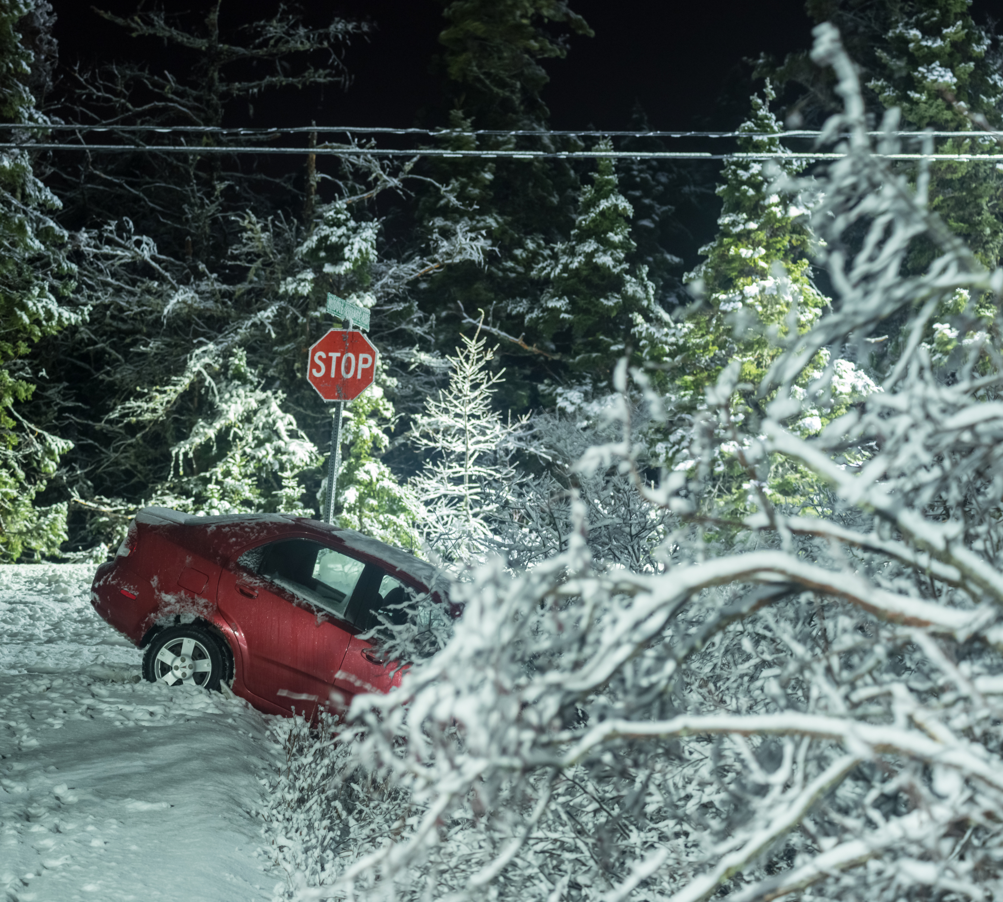 Photo of a car that slid off the road in a blizzard