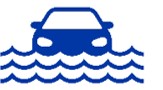 Blue icon of a flooded car