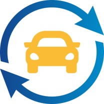 Blue and yellow new vehicle replacement cost coverage icon