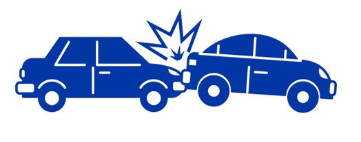 Blue icon of a rear-end collision