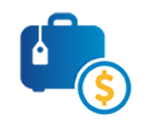 Blue and yellow trip interruption expense coverage icon