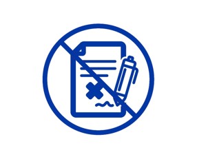 Blue icon of a clip board with a signature crossed out
