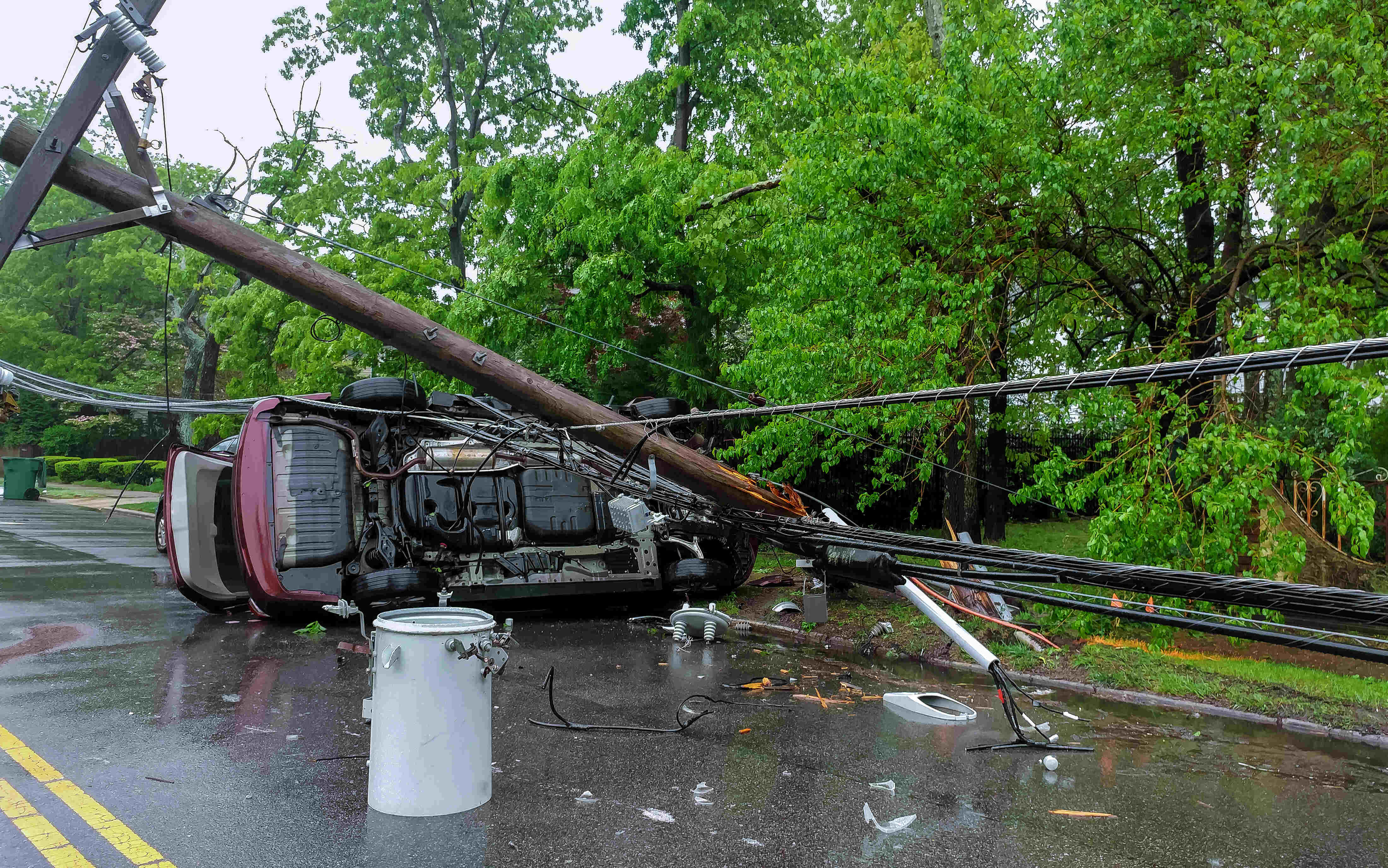 Photo of a car that hit an electric pole