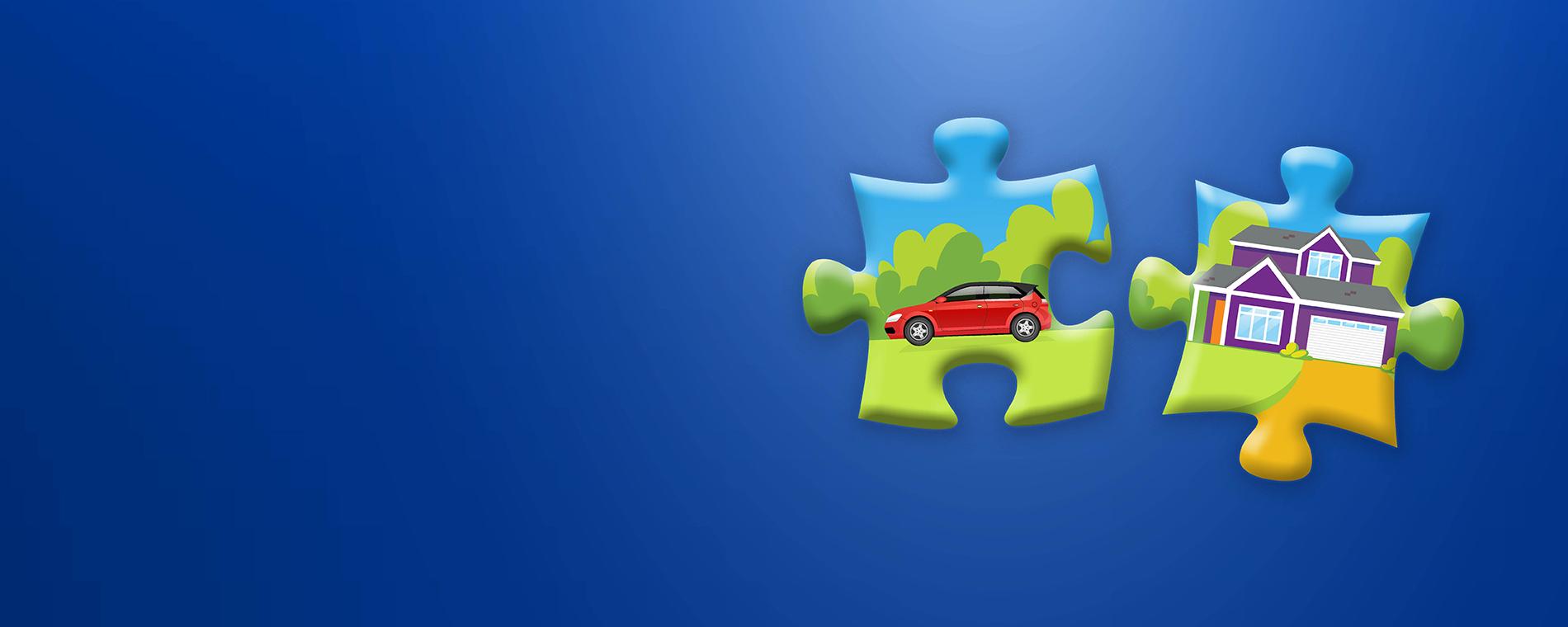 Icons of car and house puzzle pieces